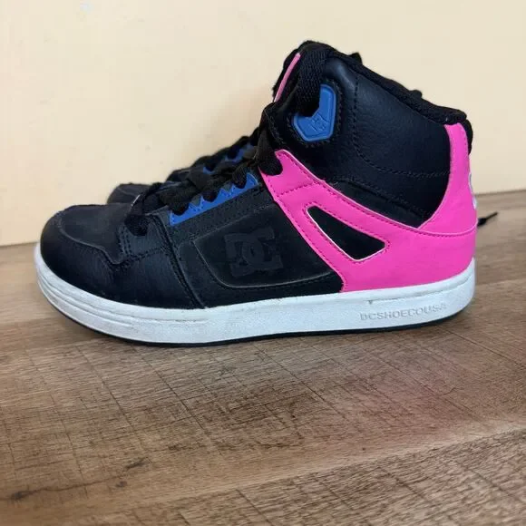 DC shoes girls rebound size 4 youth sneakers pink black blue - Picture 4 of 9